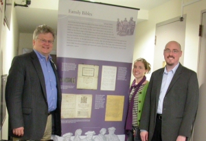 April 15, 2011: The day the panels arrived! Folger exhibition team. L to R, curator Hannibal Hamlin, exhibitions manager Caryn Lazzuri, curator Steve Galbraith